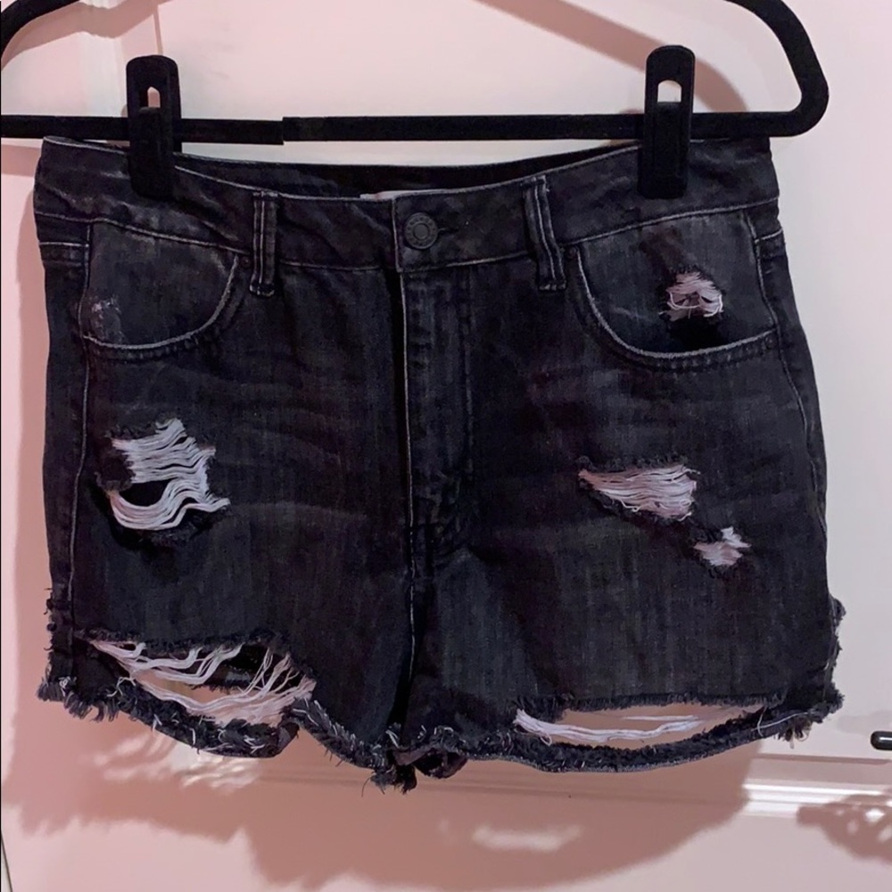Black denim shorts